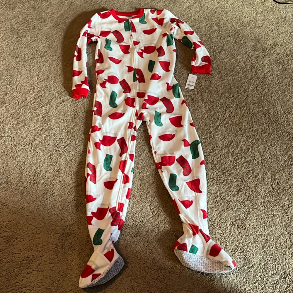 Carters size 12 feety pj’s white/red/green Christmas